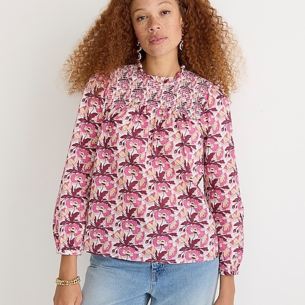 J.Crew Smocked button-back top in Liberty® Butterfield Poppy organic cot…